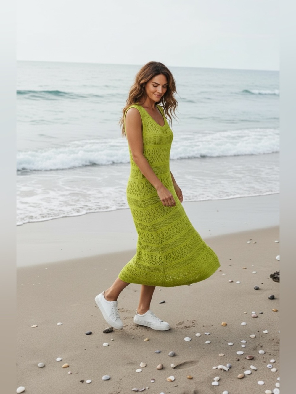 C&C California Bright Lime Green Crochet Knit Tank